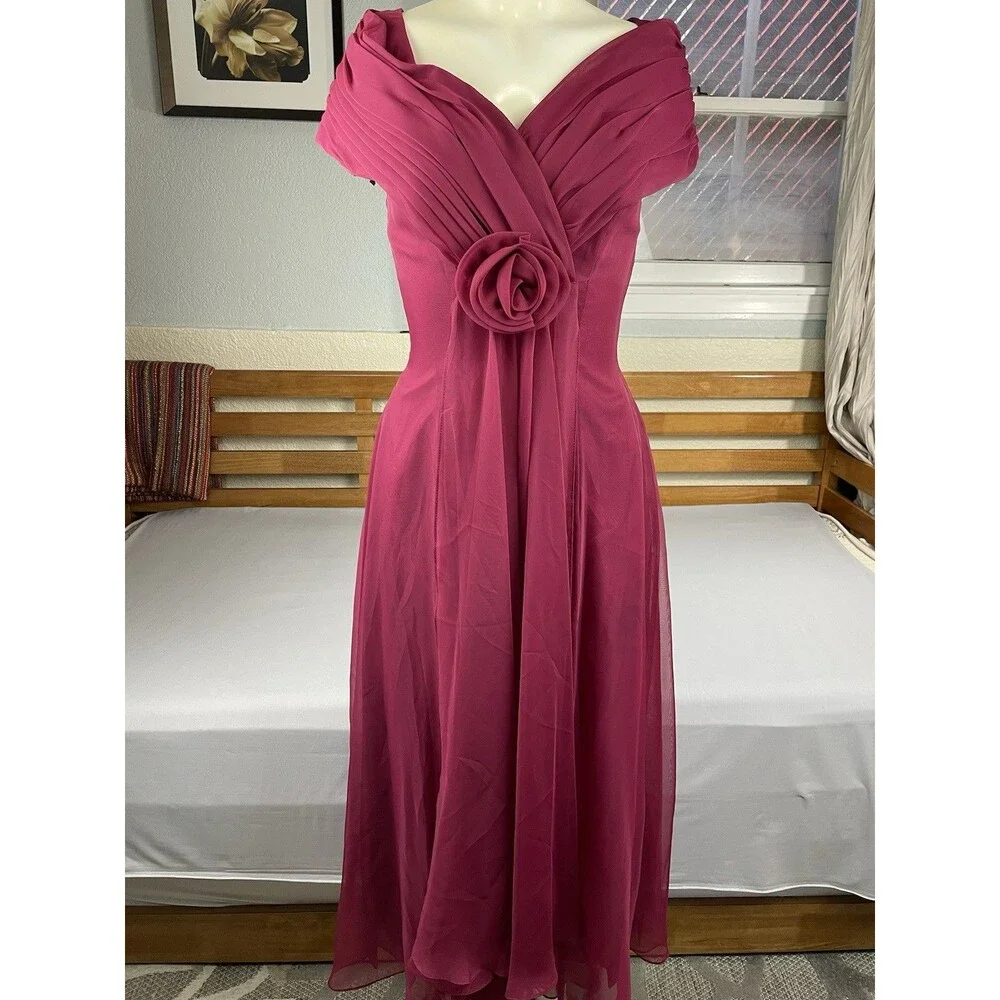 Dresses | Wrap Cap Sleeve Gown Womens 34 Raspberry Cranberry Bridesmaid  Prom Pink Usa | Poshmark